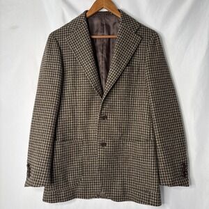 Ring Jacket Brown Houndstooth Wool Blazer 48 Italy 40R Made In Japan Sport Coat